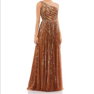 Mac Duggal EMBELLISHED ONE SHOULDER A-LINE GOWN Copper Size 14
